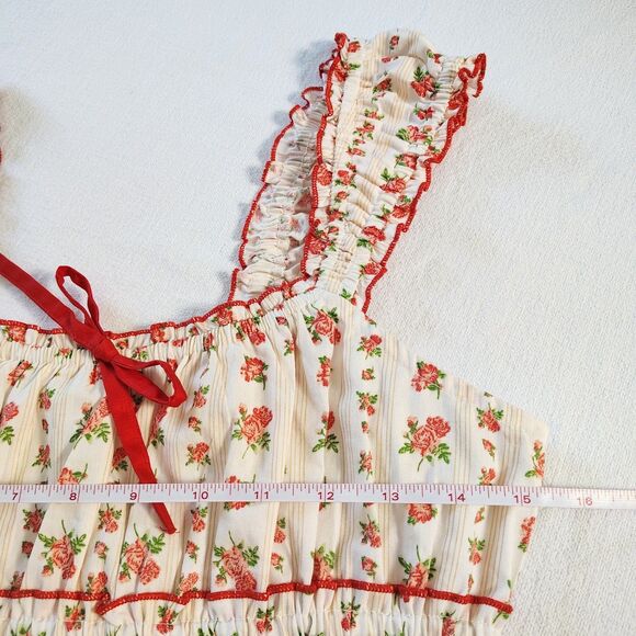 Coquette Floral Ruffle Peplum Top Bow Milkmaid Cottagecore Romantic Feminine L - Picture 7 of 10
